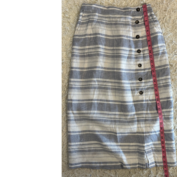 Cynthia Rowley Women's Size M Blue & White Striped 100% Linen Midi Skirt #0470 - Picture 8 of 10